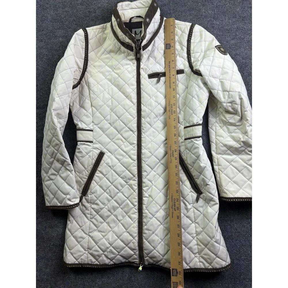 Miller‎ Quilted Longline Jacket Womens Size S White Brown Equestrian Full Zip